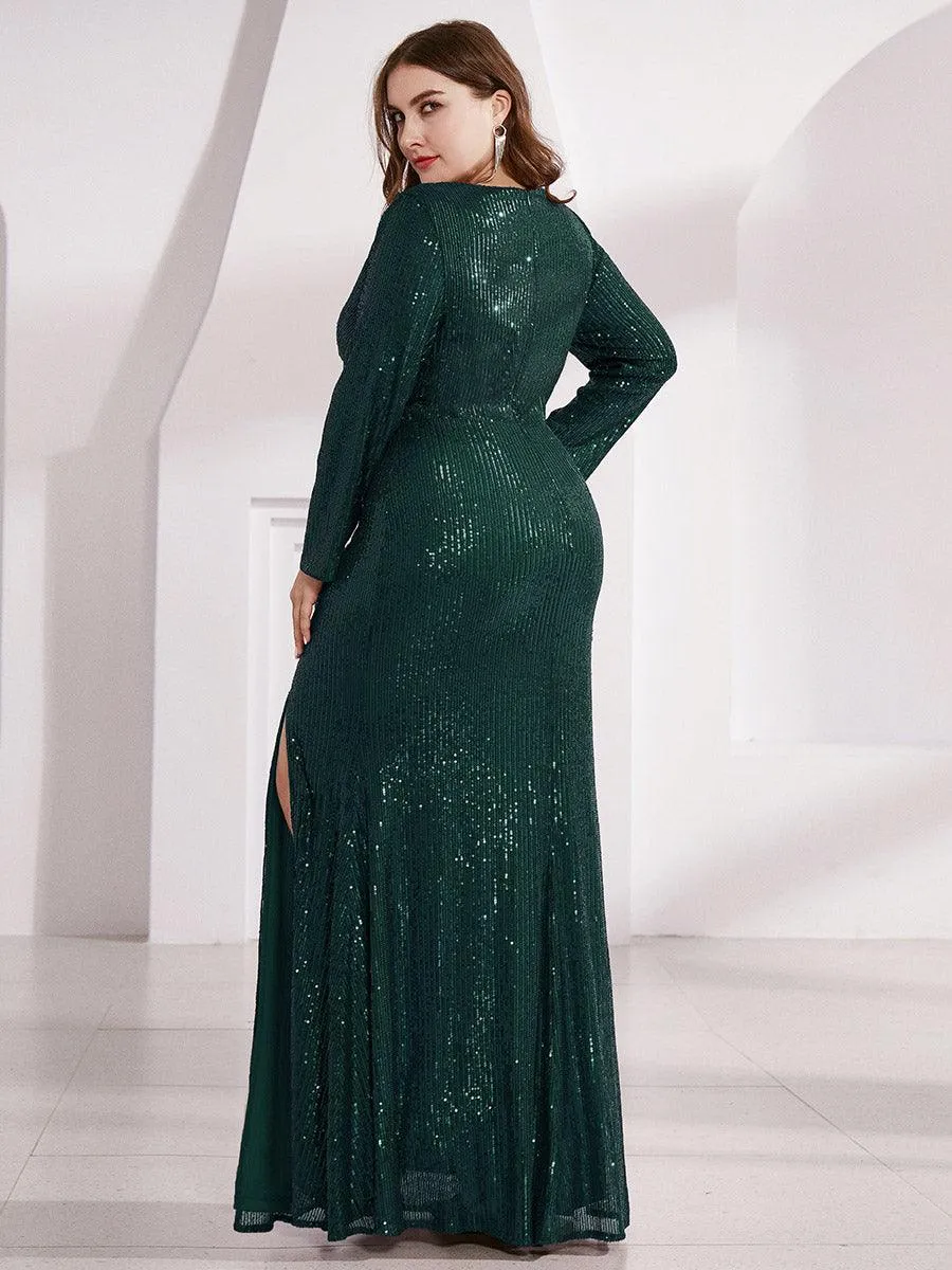 Robe de Soirée Brillante à Paillettes et Col en V avec Fente