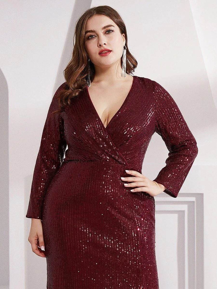 Robe de Soirée Brillante à Paillettes et Col en V avec Fente