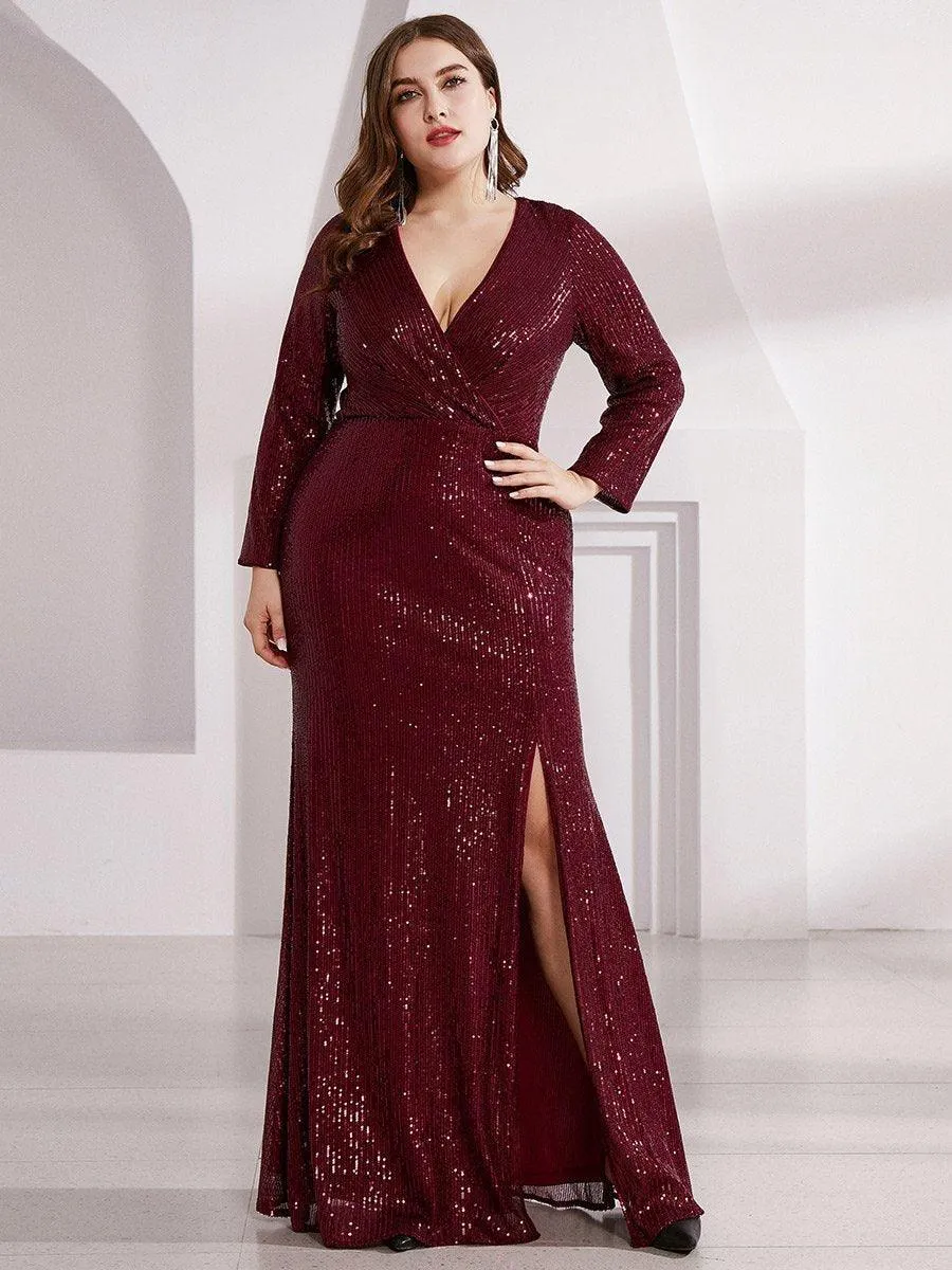 Robe de Soirée Brillante à Paillettes et Col en V avec Fente