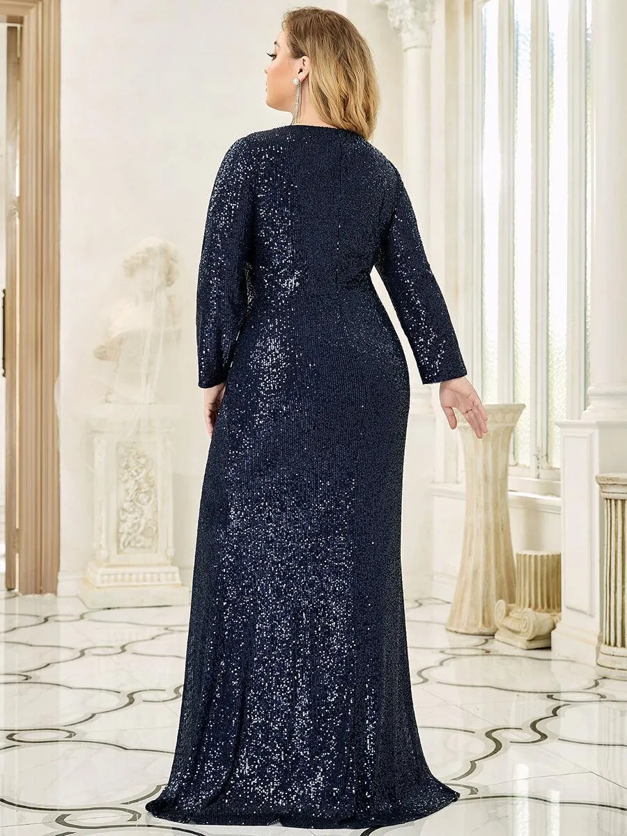 Robe de Soirée Brillante à Paillettes et Col en V avec Fente