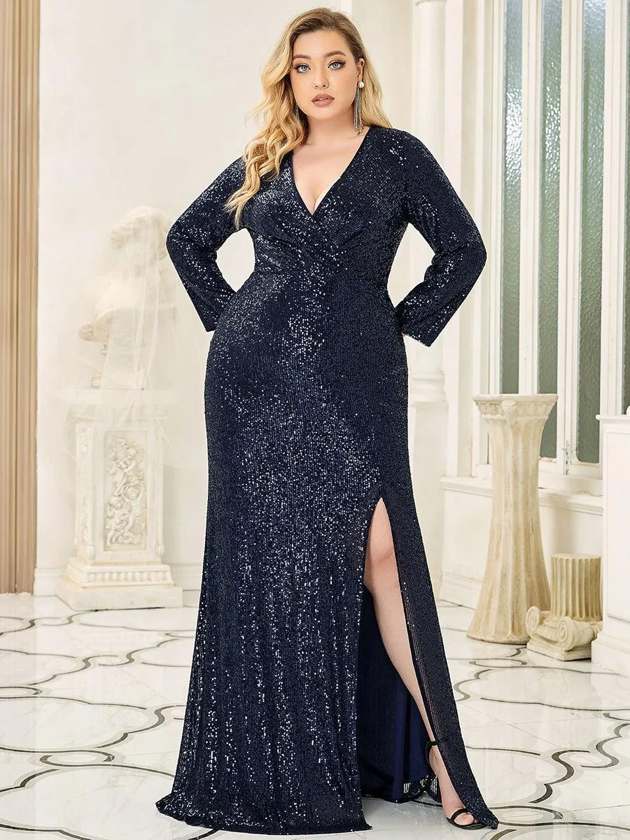 Robe de Soirée Grande Taille Brillante à Paillettes avec Fente