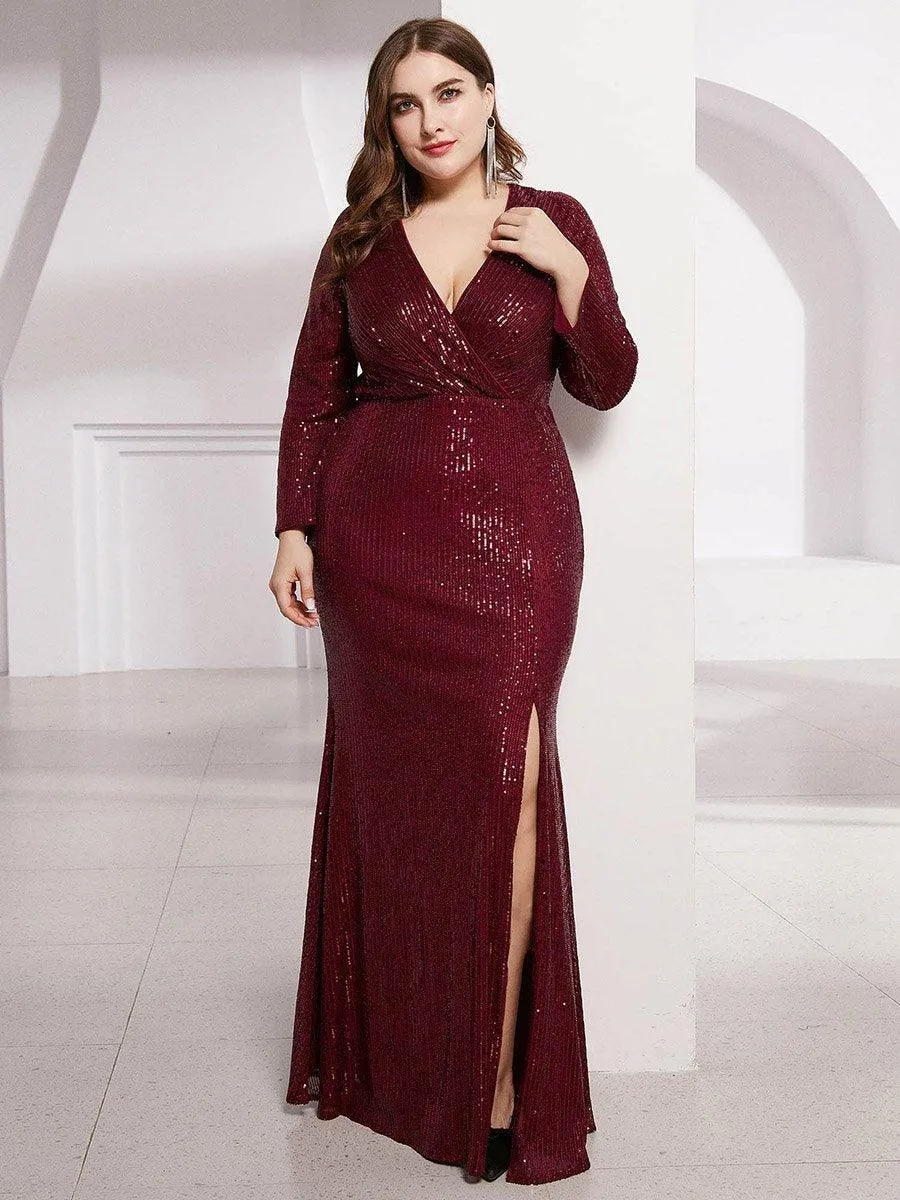 Robe de Soirée Grande Taille Brillante à Paillettes avec Fente