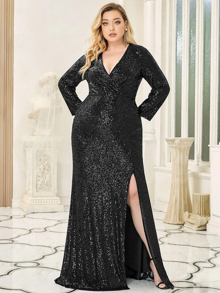 Robe de Soirée Grande Taille Brillante à Paillettes avec Fente