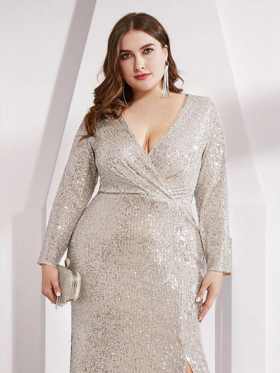 Robe de Soirée Grande Taille Brillante à Paillettes avec Fente
