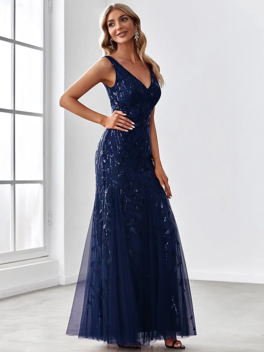 Robe de soirée Longue Sexy en sequins col en V pour femmes