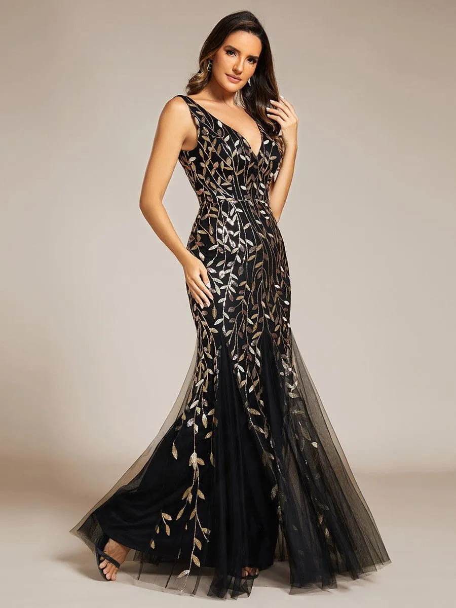 Robe de soirée Longue Sexy en sequins col en V pour femmes