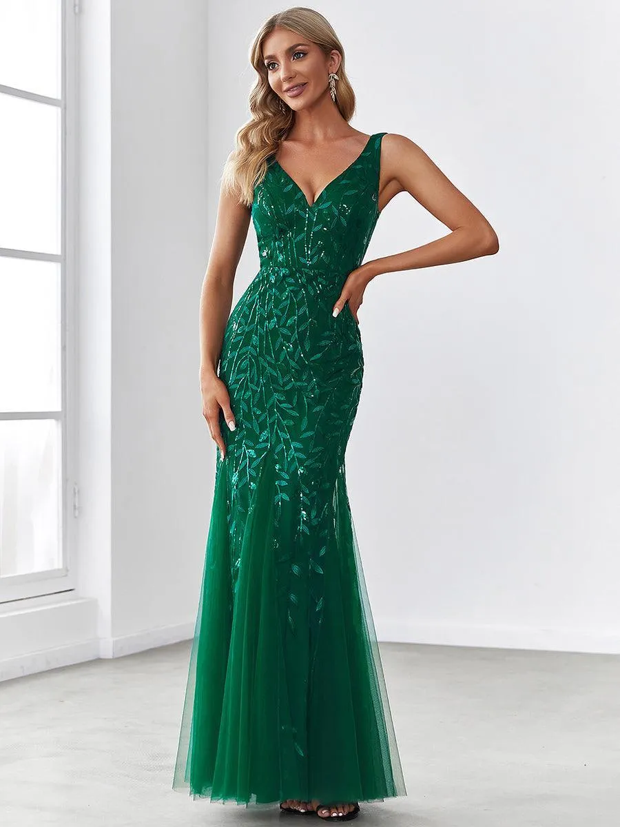 Robe de soirée Longue Sexy en sequins col en V pour femmes