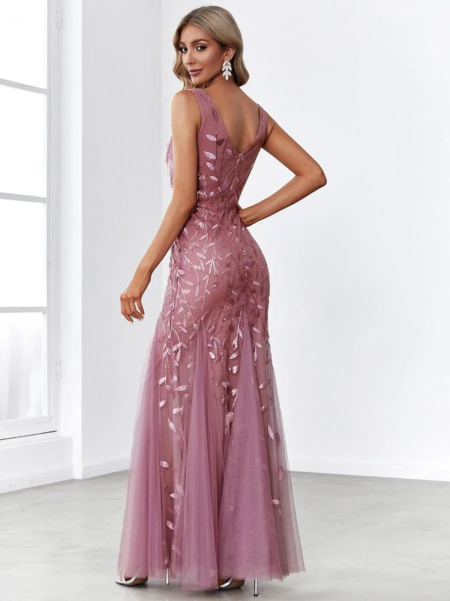 Robe de soirée Longue Sexy en sequins col en V pour femmes