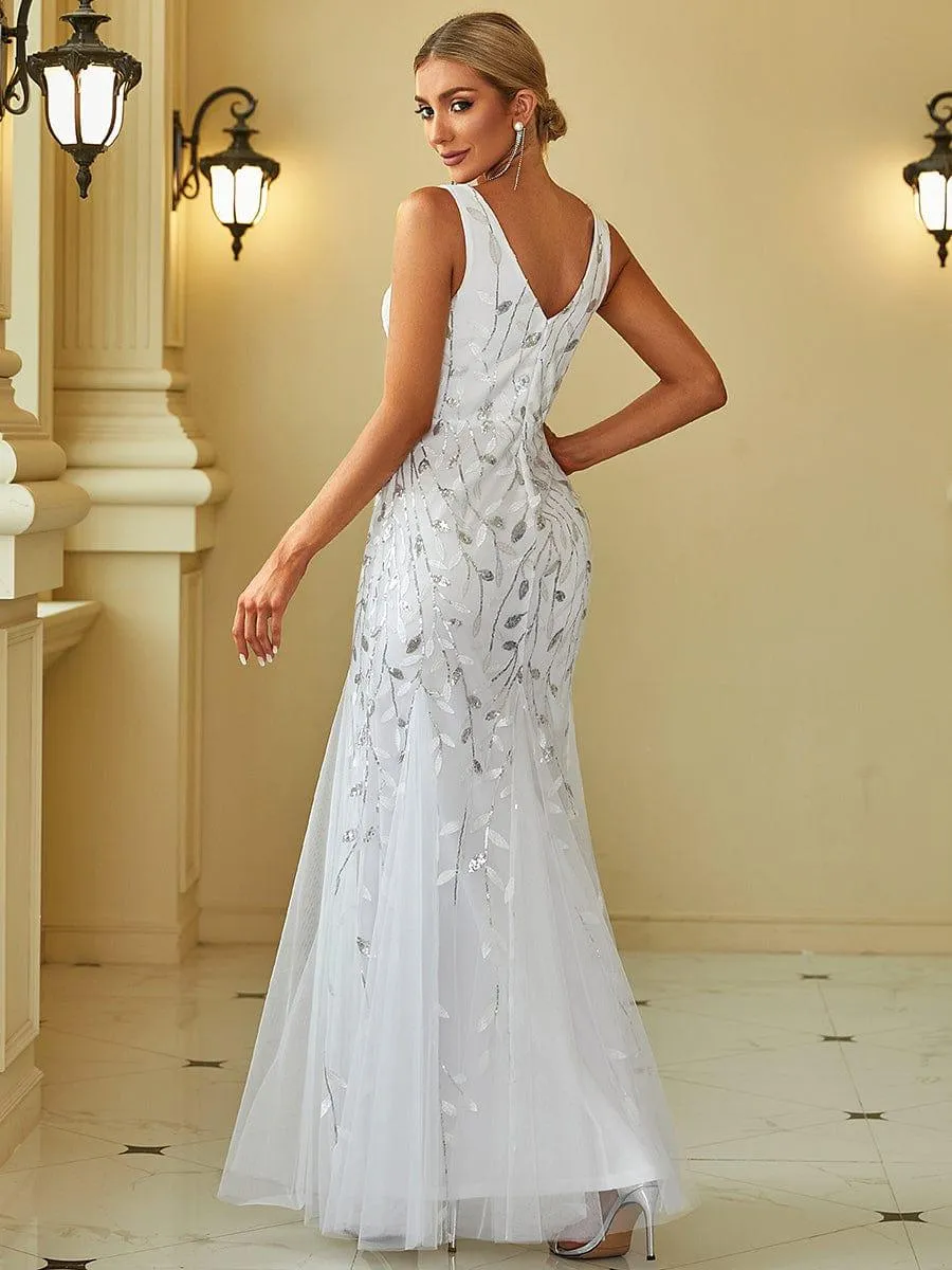 Robe de soirée Longue Sexy en sequins col en V pour femmes