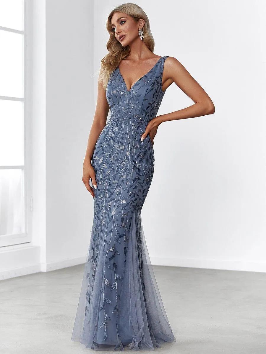 Robe de soirée Longue Sexy en sequins col en V pour femmes