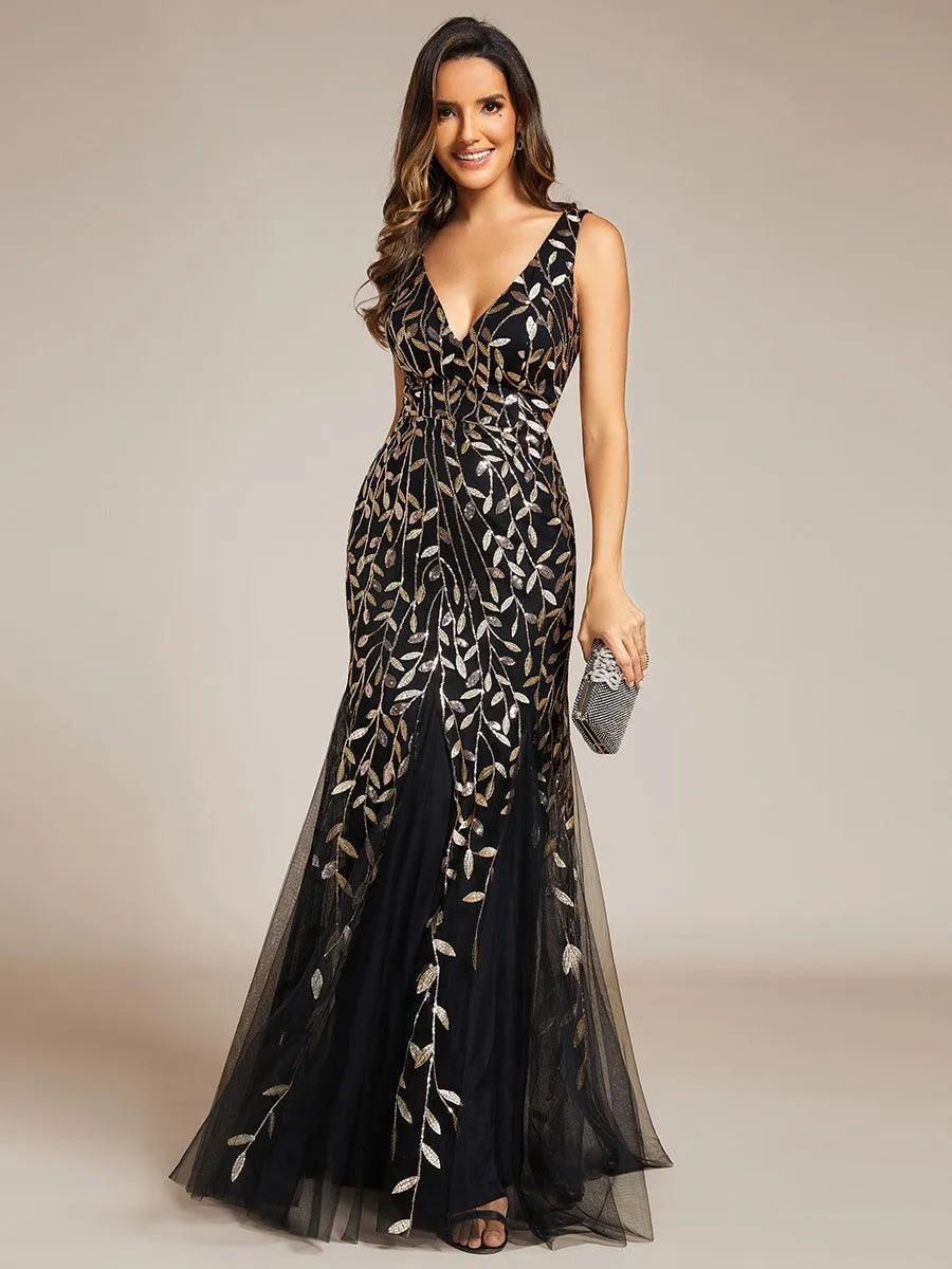 Robe de soirée Longue Sexy en sequins col en V pour femmes