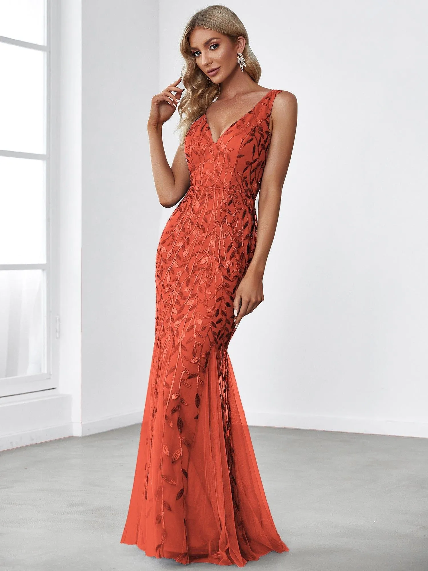 Robe de soirée Longue Sexy en sequins col en V pour femmes