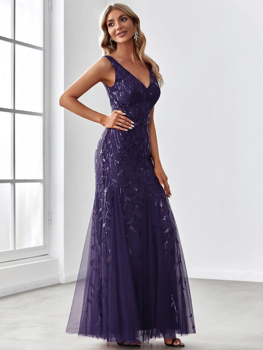 Robe de soirée Longue Sexy en sequins col en V pour femmes