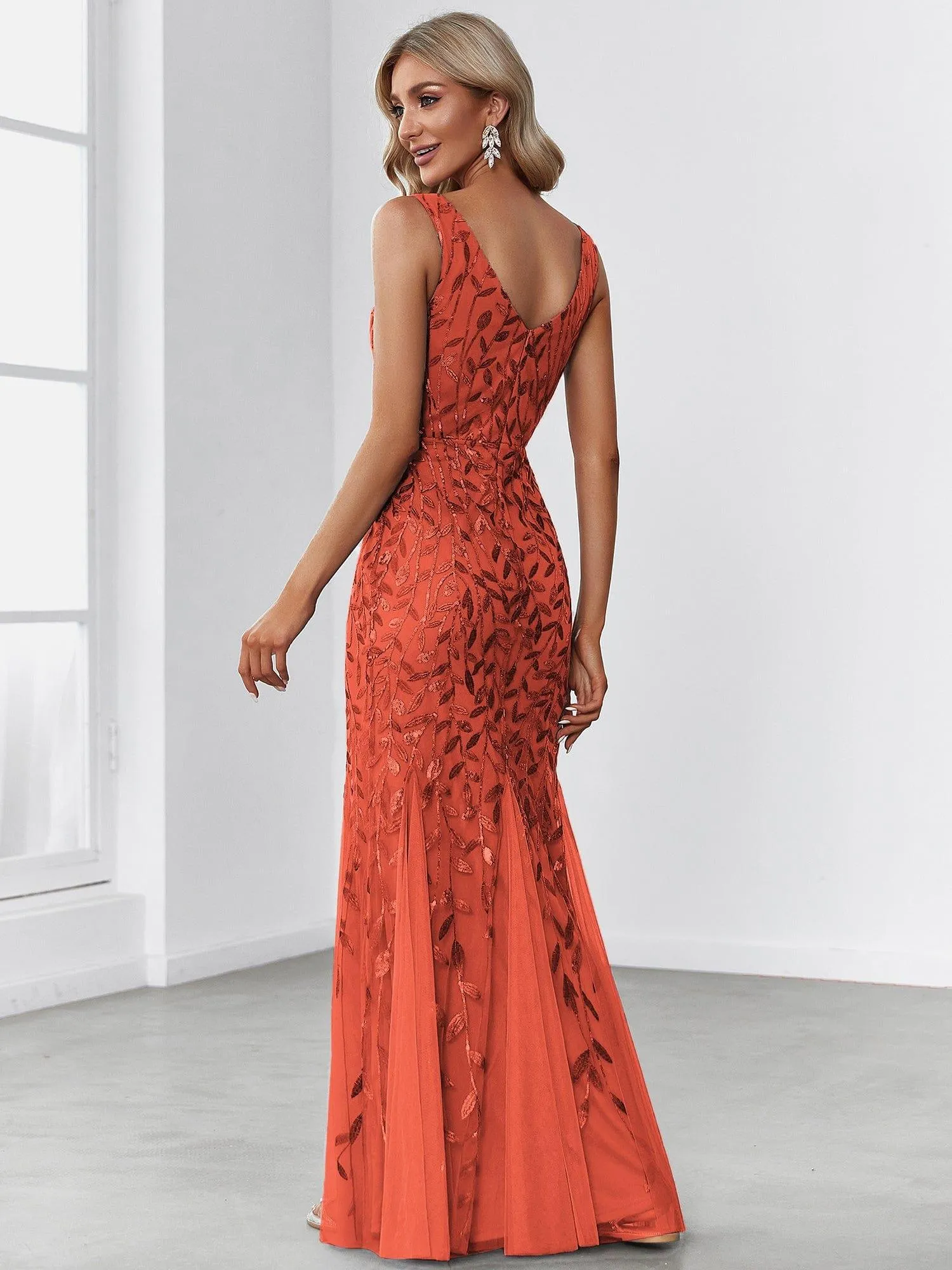 Robe de soirée Longue Sexy en sequins col en V pour femmes