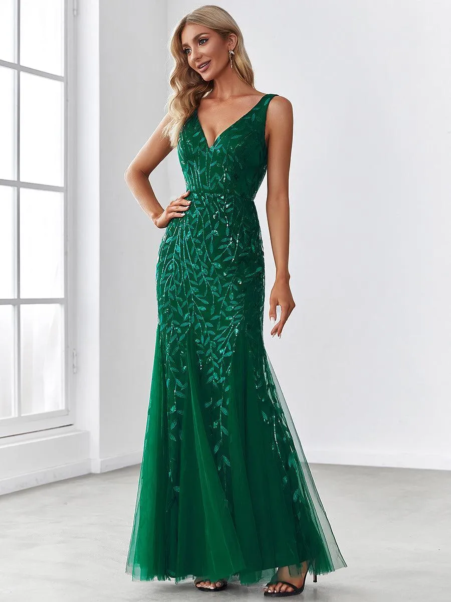 Robe de soirée Longue Sexy en sequins col en V pour femmes