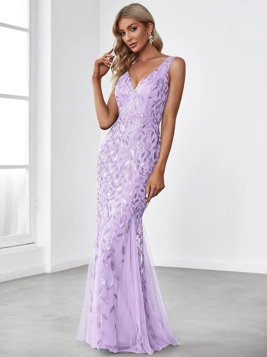 Robe de soirée Longue Sexy en sequins col en V pour femmes