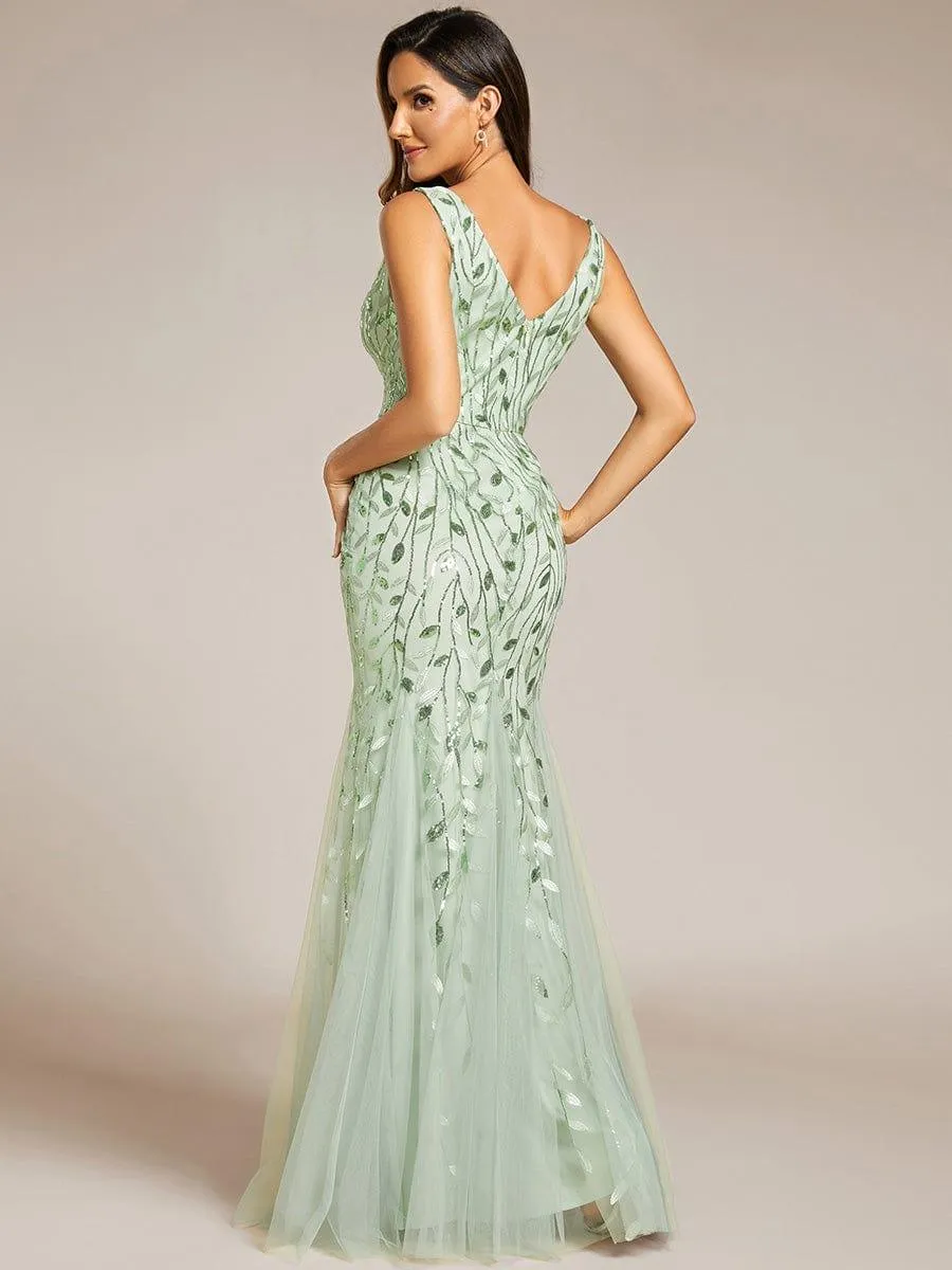 Robe de soirée Longue Sexy en sequins col en V pour femmes