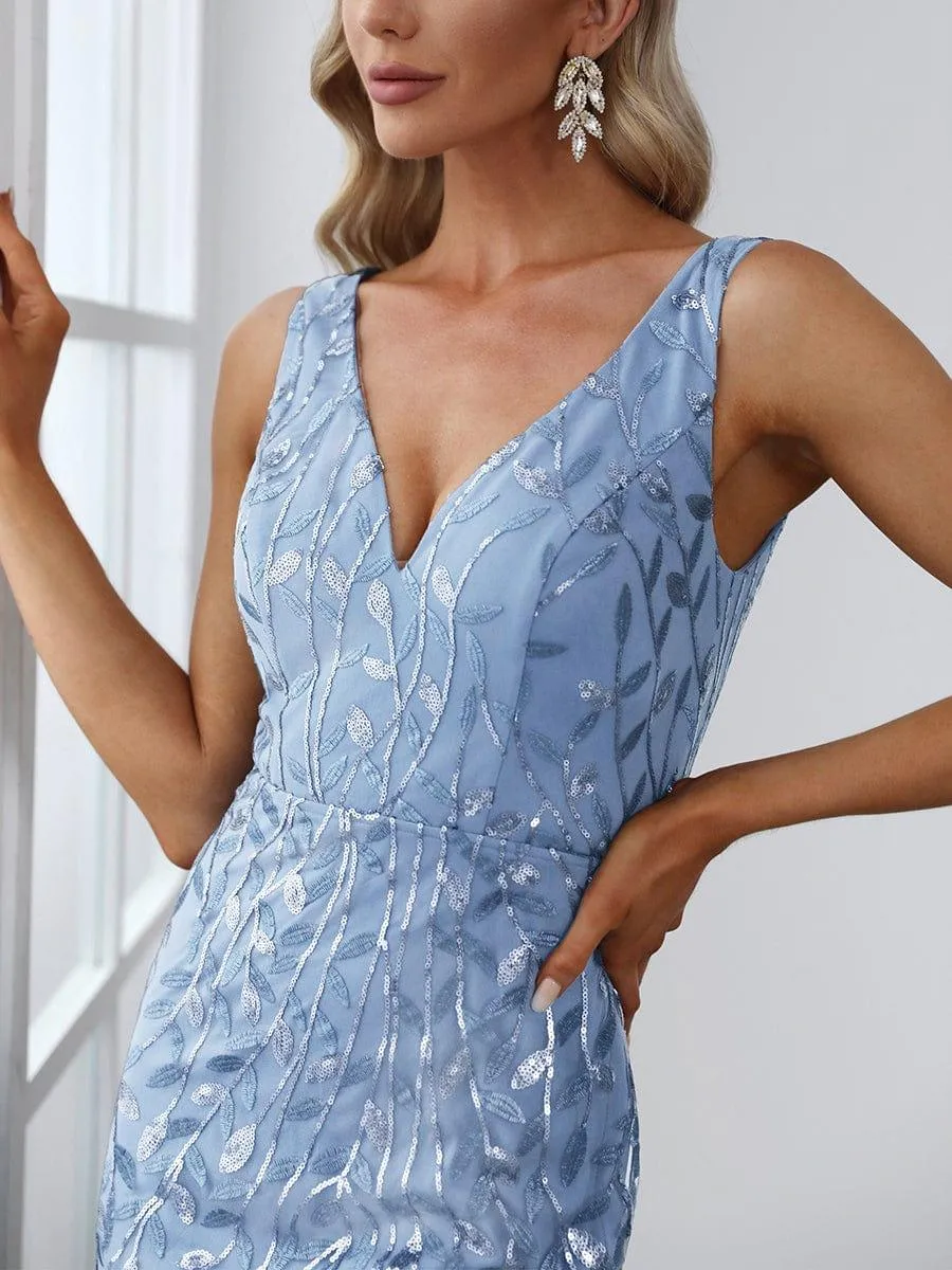 Robe de soirée Longue Sexy en sequins col en V pour femmes