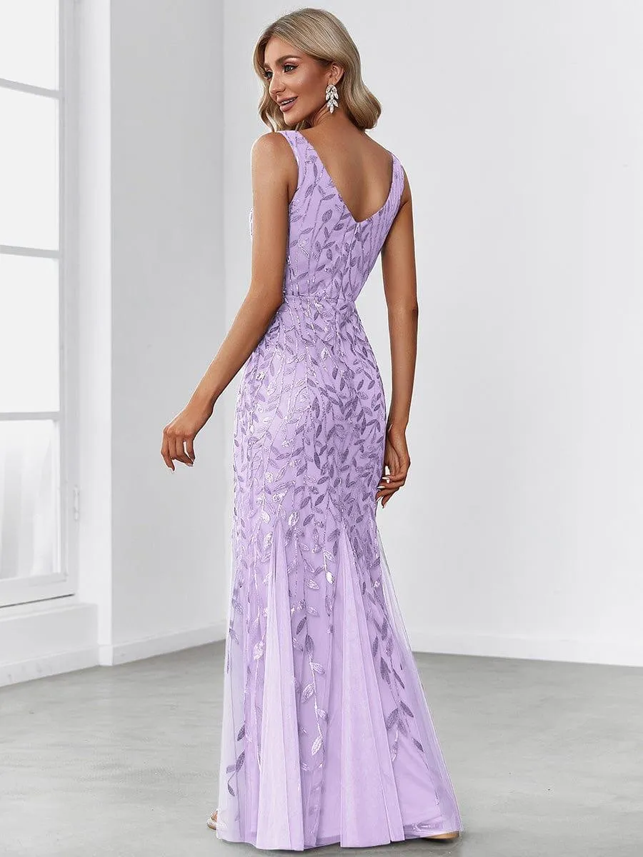 Robe de soirée Longue Sexy en sequins col en V pour femmes