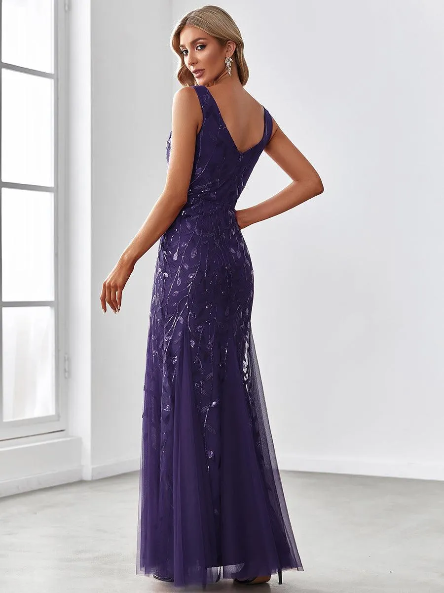 Robe de soirée Longue Sexy en sequins col en V pour femmes