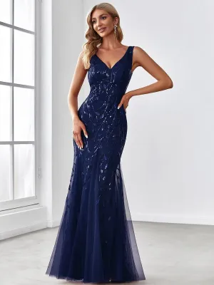 Robe de soirée Longue Sexy en sequins col en V pour femmes