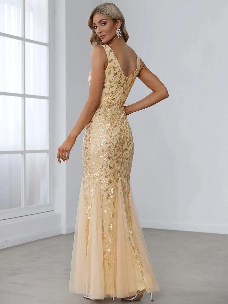 Robe de soirée Longue Sexy en sequins col en V pour femmes