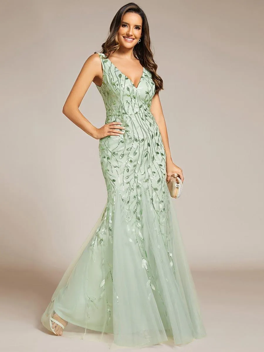 Robe de soirée Longue Sexy en sequins col en V pour femmes