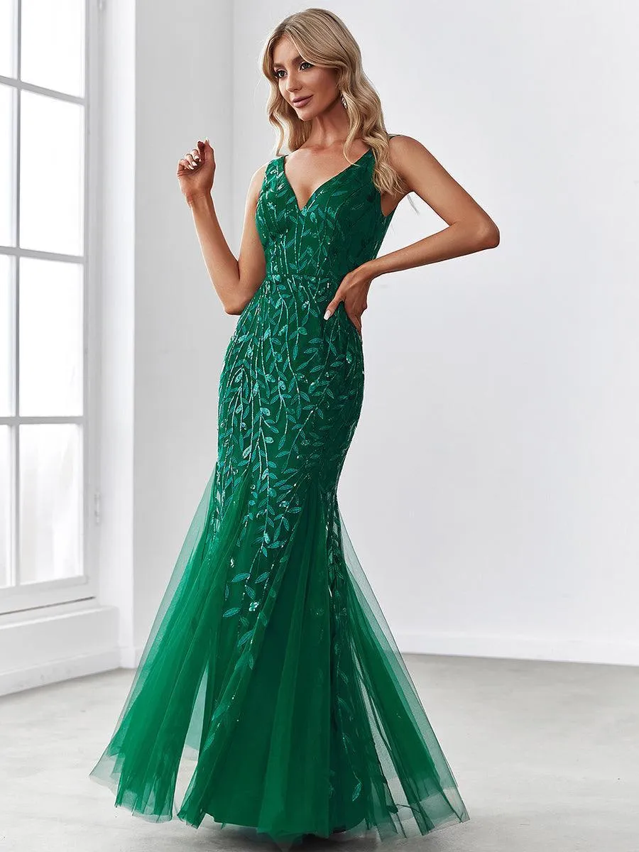 Robe de soirée Longue Sexy en sequins col en V pour femmes