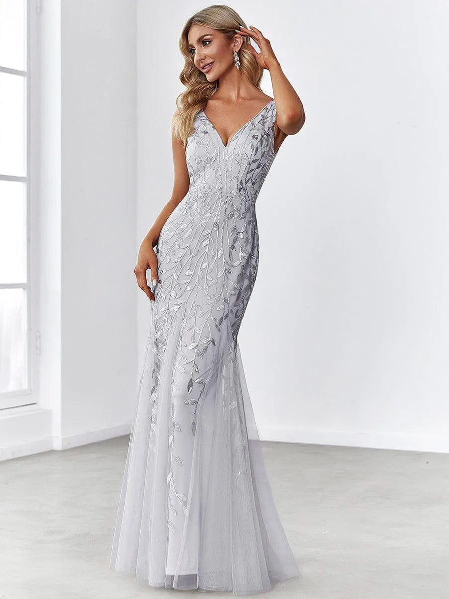Robe de soirée Longue Sexy en sequins col en V pour femmes