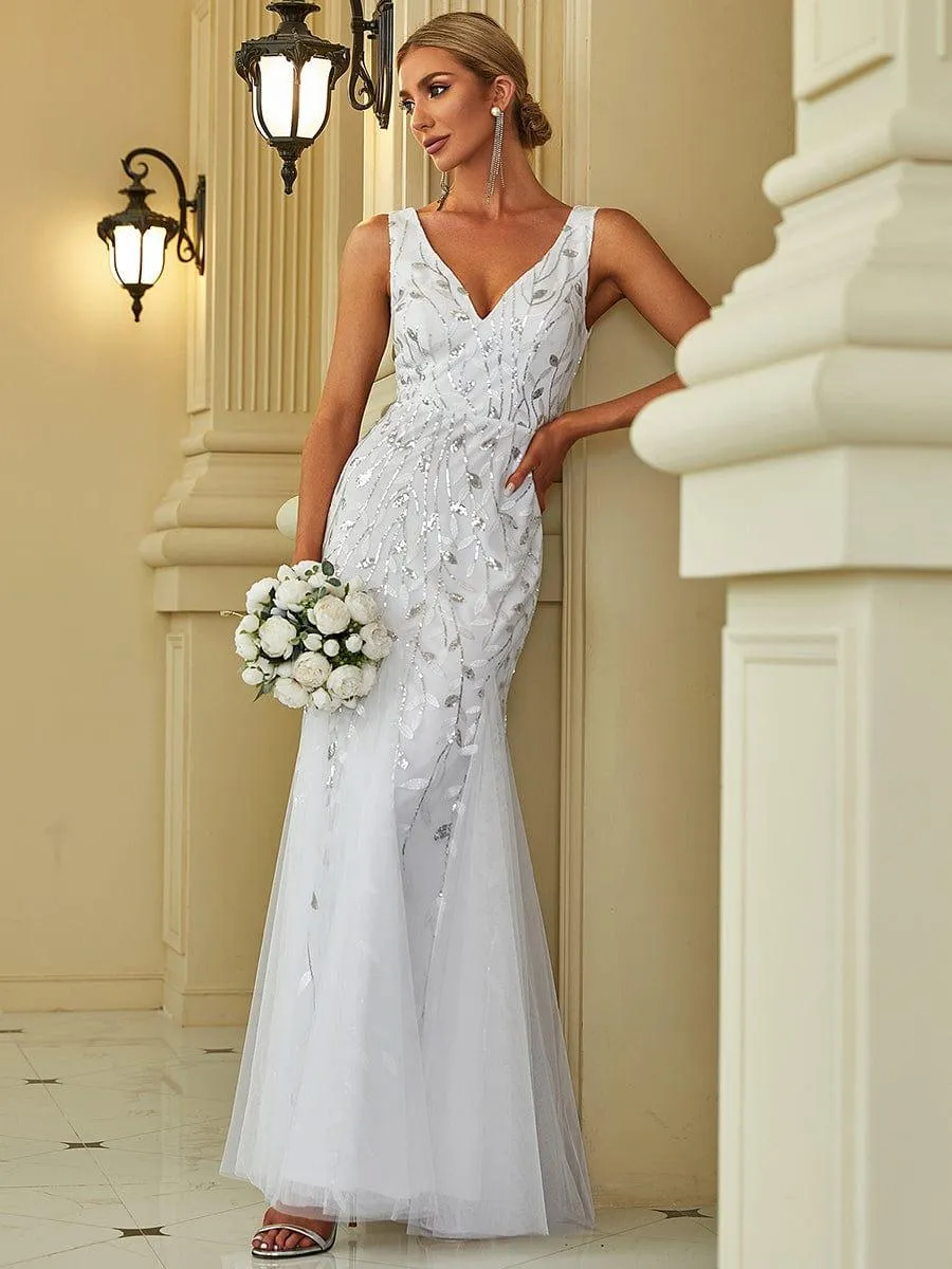 Robe de soirée Longue Sexy en sequins col en V pour femmes