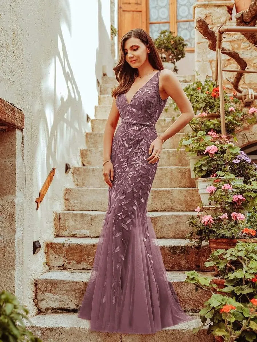Robe de soirée Longue Sexy en sequins col en V pour femmes