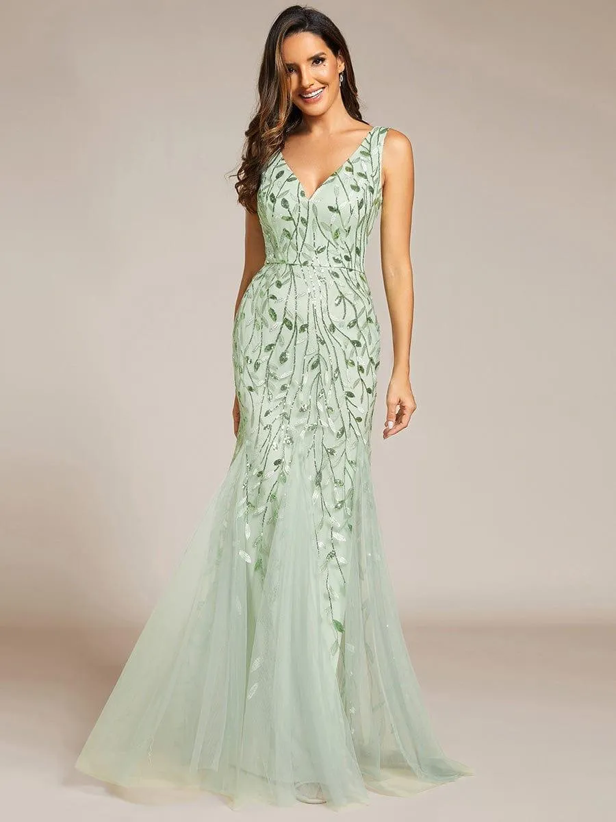 Robe de soirée Longue Sexy en sequins col en V pour femmes
