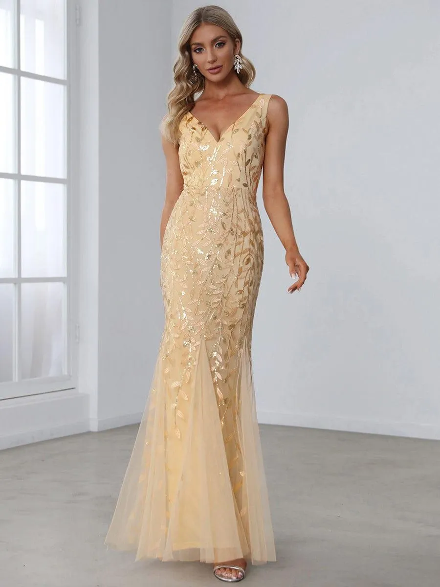 Robe de soirée Longue Sexy en sequins col en V pour femmes