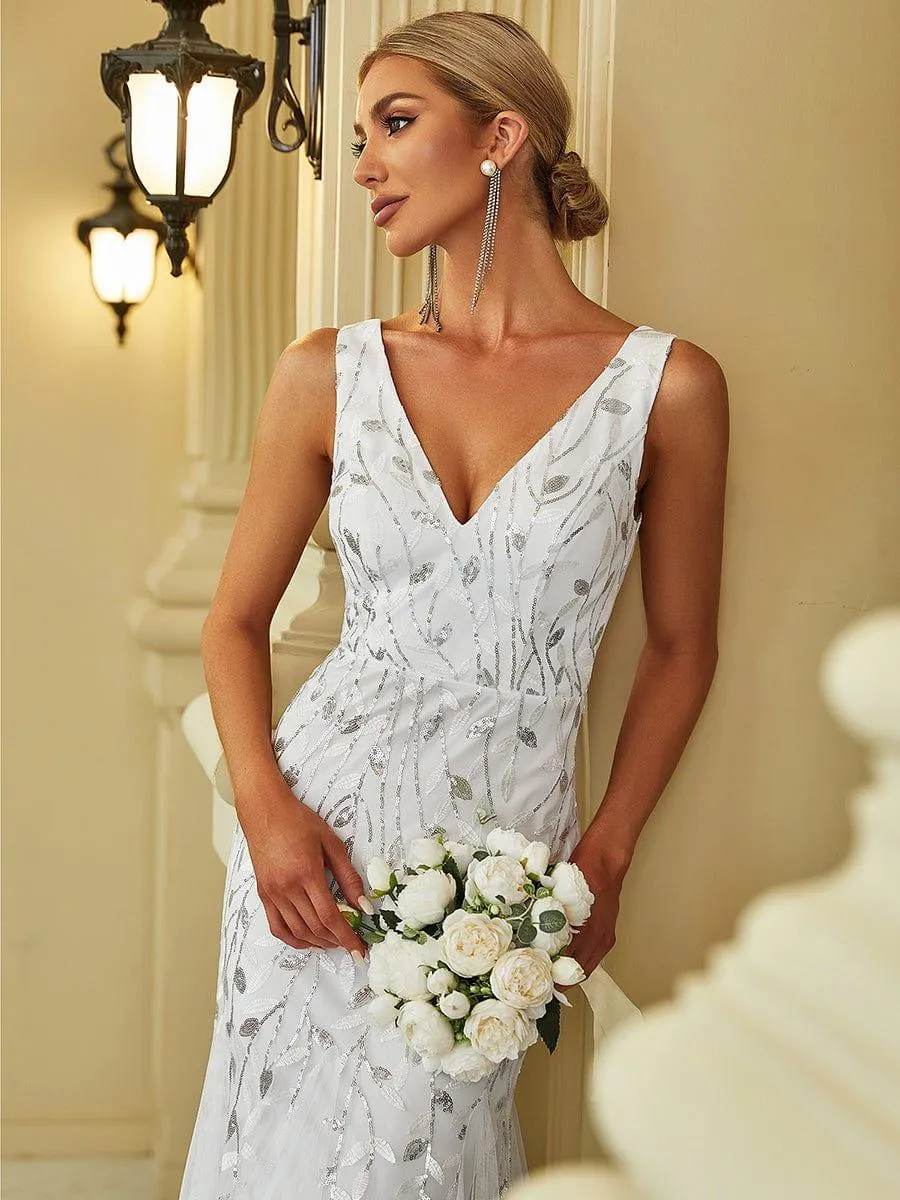 Robe de soirée Longue Sexy en sequins col en V pour femmes