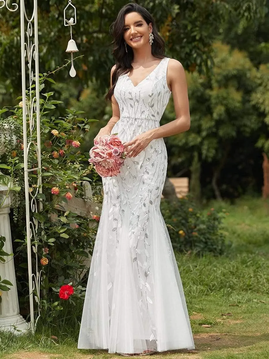Robe de soirée Longue Sexy en sequins col en V pour femmes