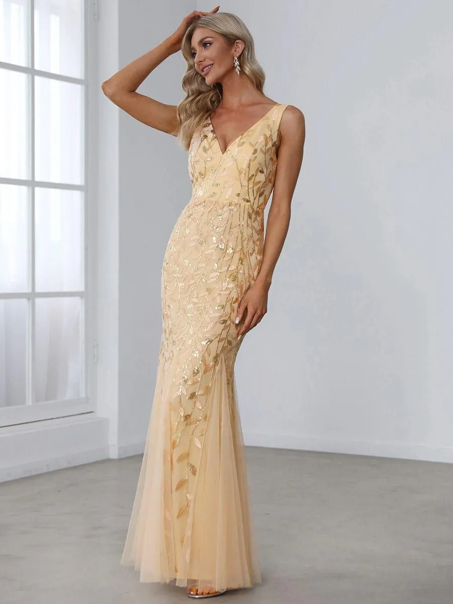 Robe de soirée Longue Sexy en sequins col en V pour femmes
