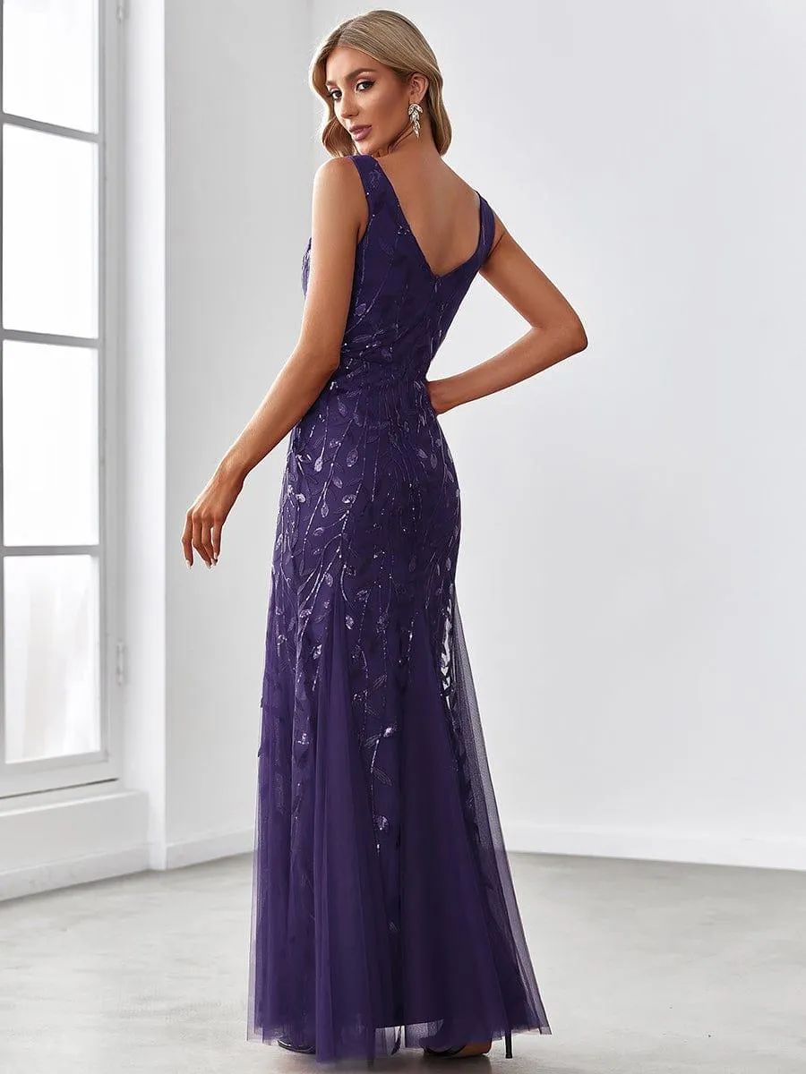 Robe de soirée Longue Sexy en sequins col en V pour femmes