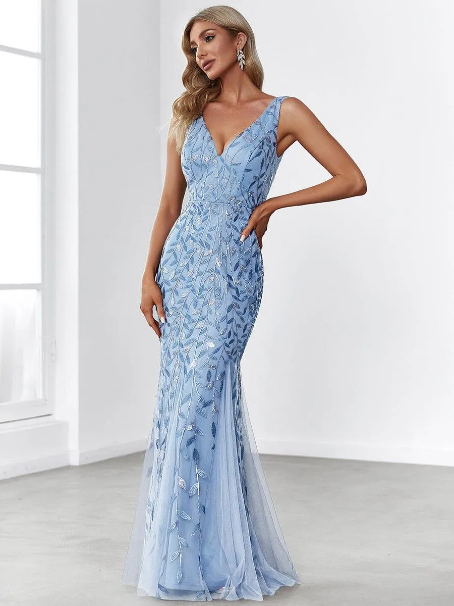 Robe de soirée Longue Sexy en sequins col en V pour femmes