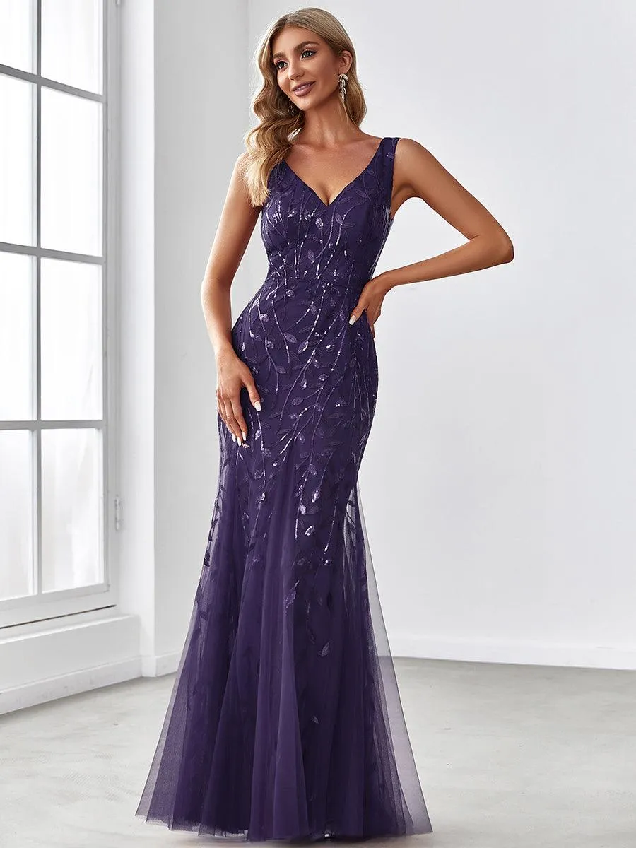 Robe de soirée Longue Sexy en sequins col en V pour femmes