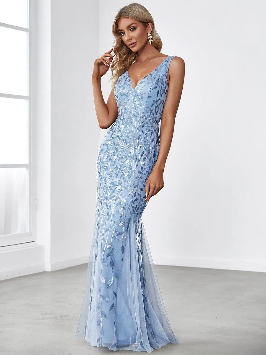 Robe de soirée Longue Sexy en sequins col en V pour femmes