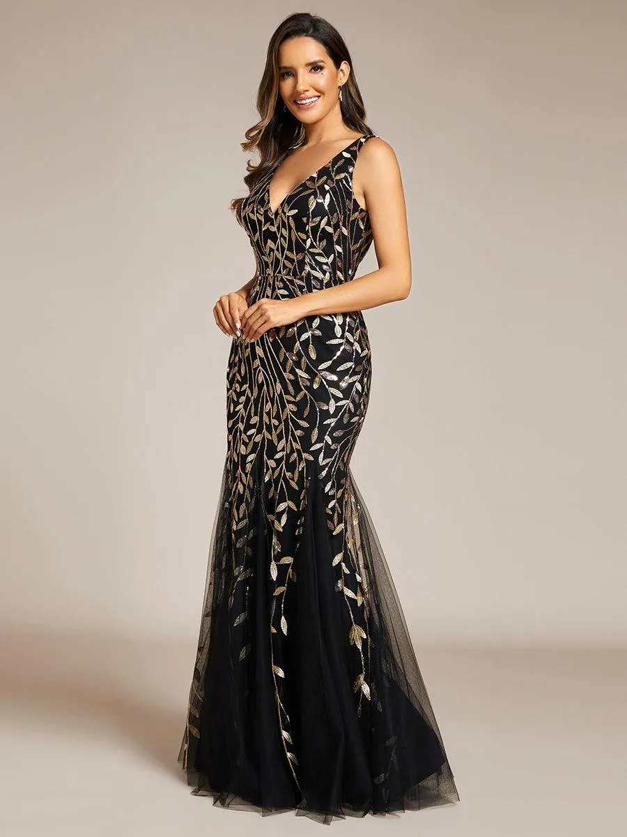 Robe de soirée Longue Sexy en sequins col en V pour femmes