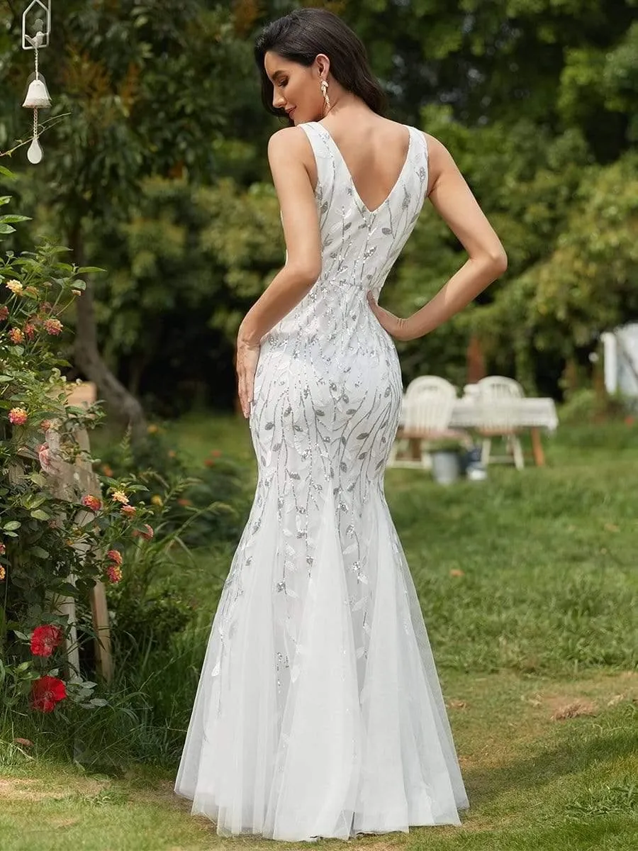Robe de soirée Longue Sexy en sequins col en V pour femmes