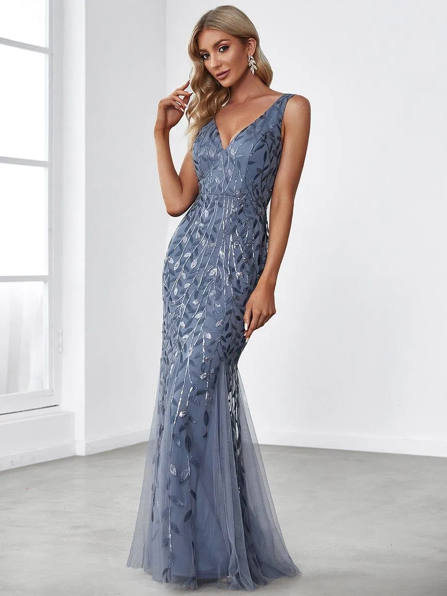 Robe de soirée Longue Sexy en sequins col en V pour femmes