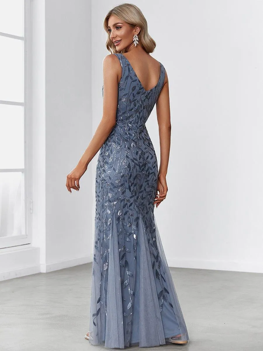 Robe de soirée Longue Sexy en sequins col en V pour femmes
