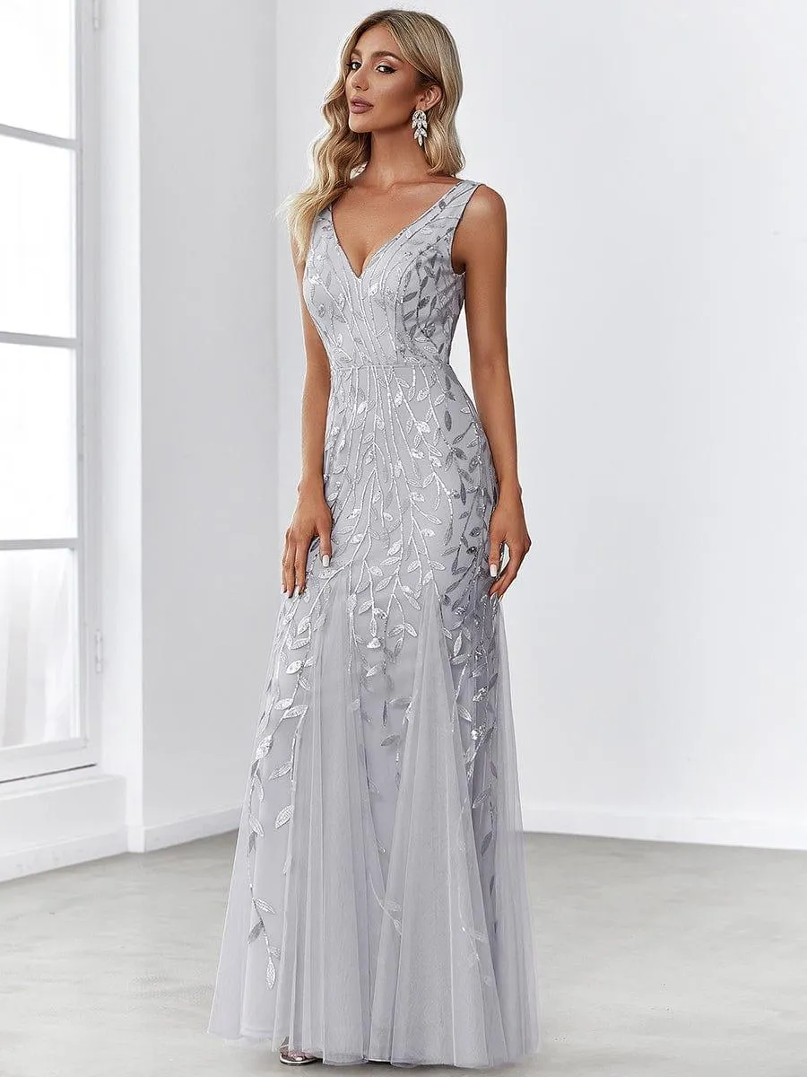Robe de soirée Longue Sexy en sequins col en V pour femmes