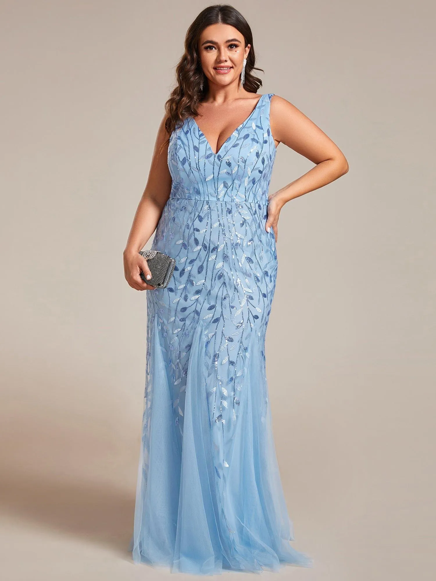 Robe de soirée Longue Sexy en sequins col en V pour femmes