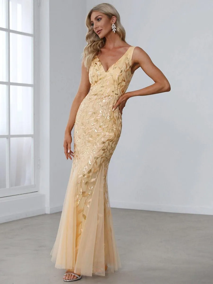 Robe de soirée Longue Sexy en sequins col en V pour femmes