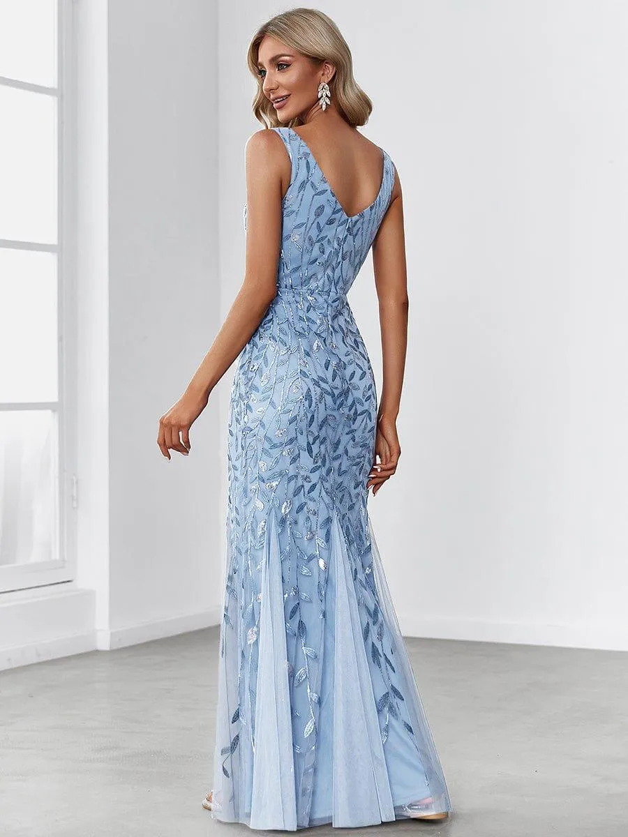 Robe de soirée Longue Sexy en sequins col en V pour femmes