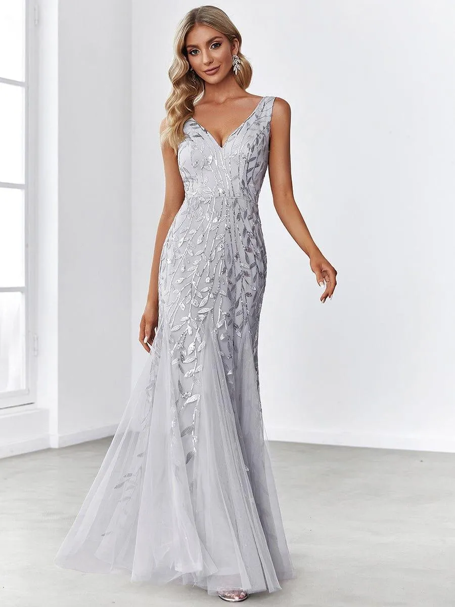 Robe de soirée Longue Sexy en sequins col en V pour femmes