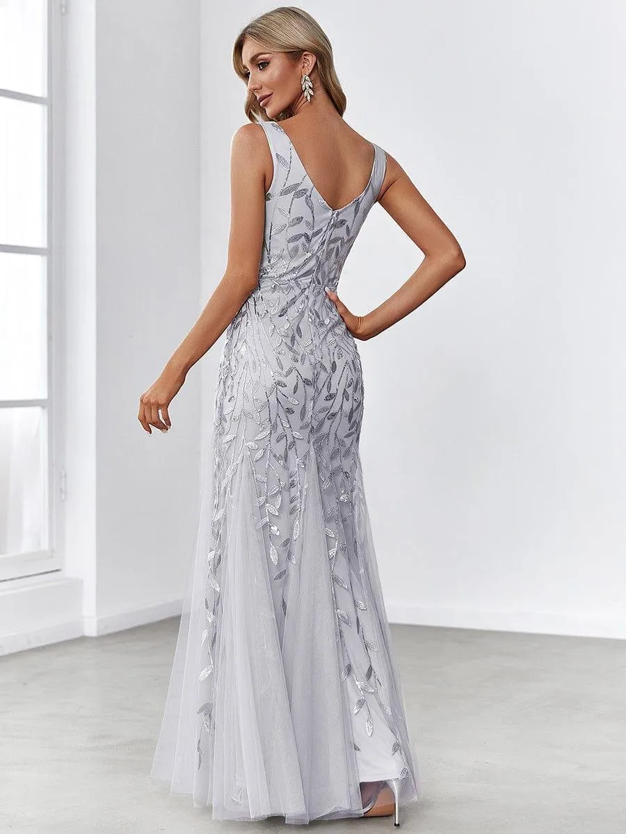 Robe de soirée Longue Sexy en sequins col en V pour femmes